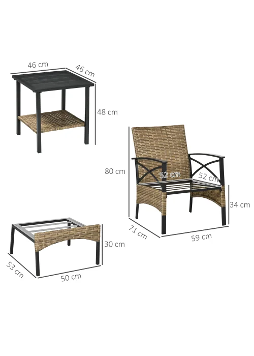 Outsunny 5 piece Rattan Garden Furniture Set with Chair, Footstool and Table, Grey - No Size Image 3
