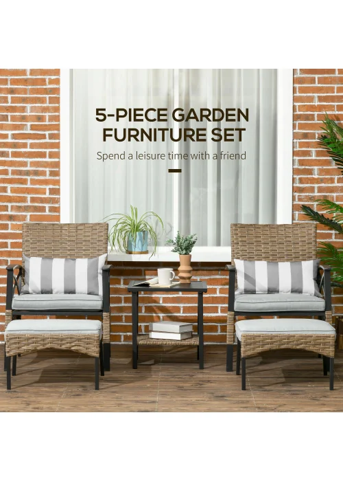 Outsunny 5 piece Rattan Garden Furniture Set with Chair, Footstool and Table, Grey - No Size Image 4