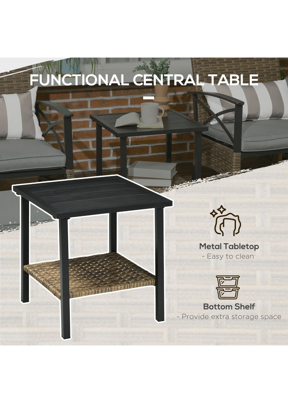 Outsunny 5 piece Rattan Garden Furniture Set with Chair, Footstool and Table, Grey - No Size Image 5