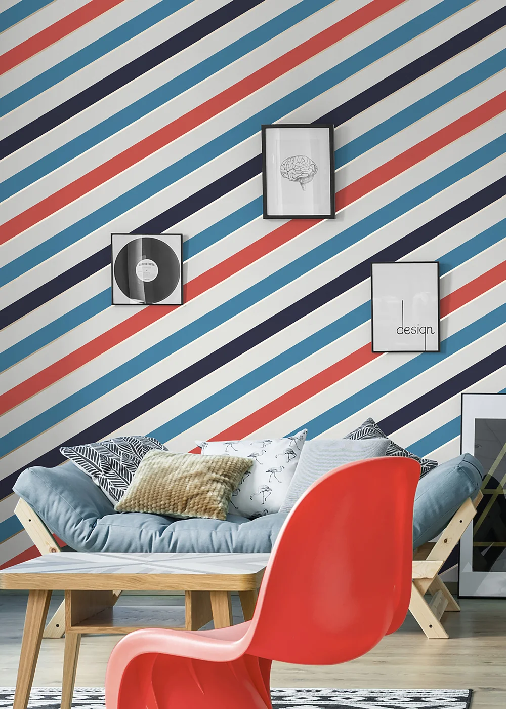 Muriva Carnival Stripe Blue & Red - One Size Image 2