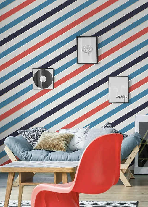 Muriva Carnival Stripe Blue & Red - One Size Image 2