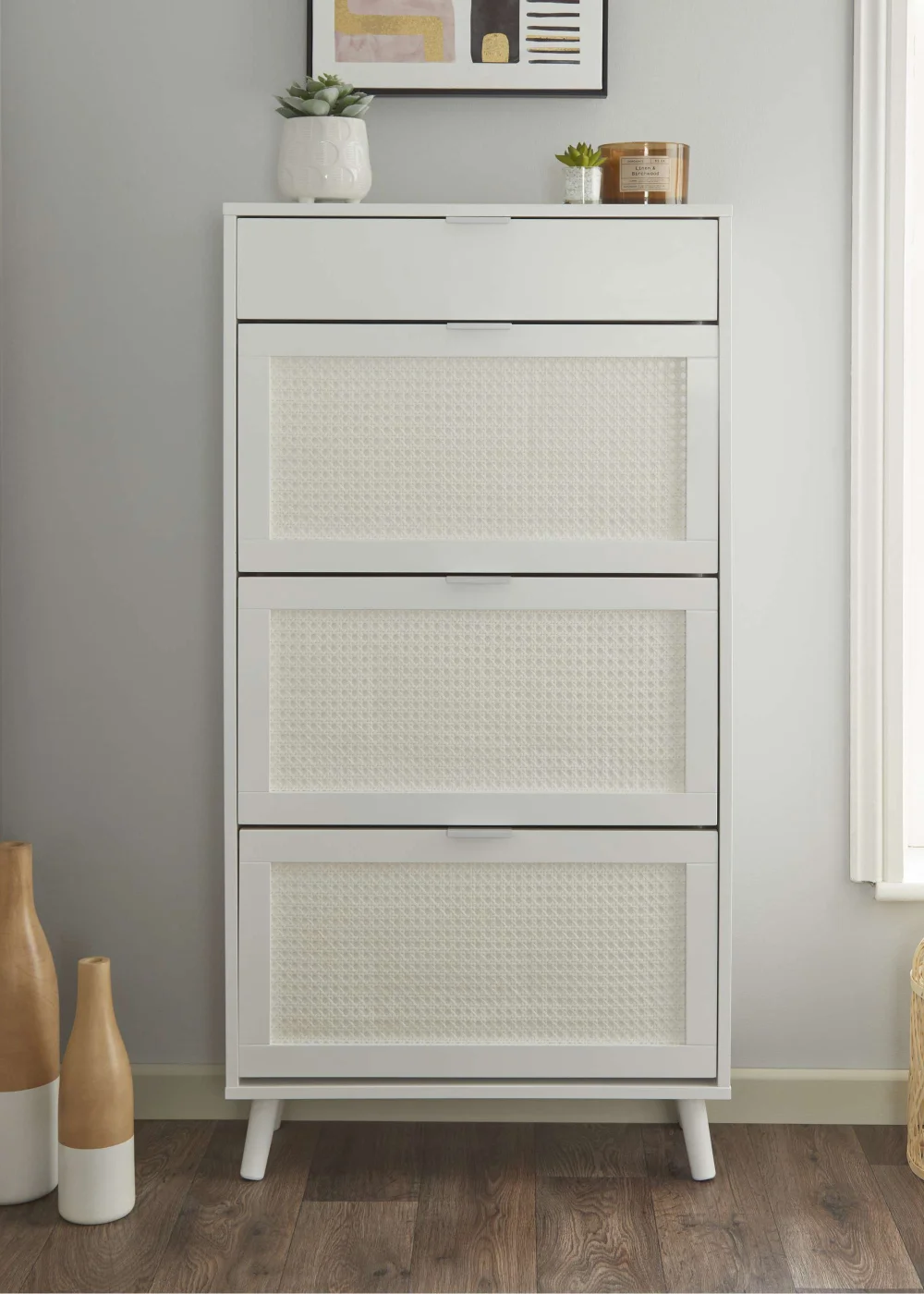 Lloyd Pascal Raffia Shoe Cabinet White - One Size Image 3