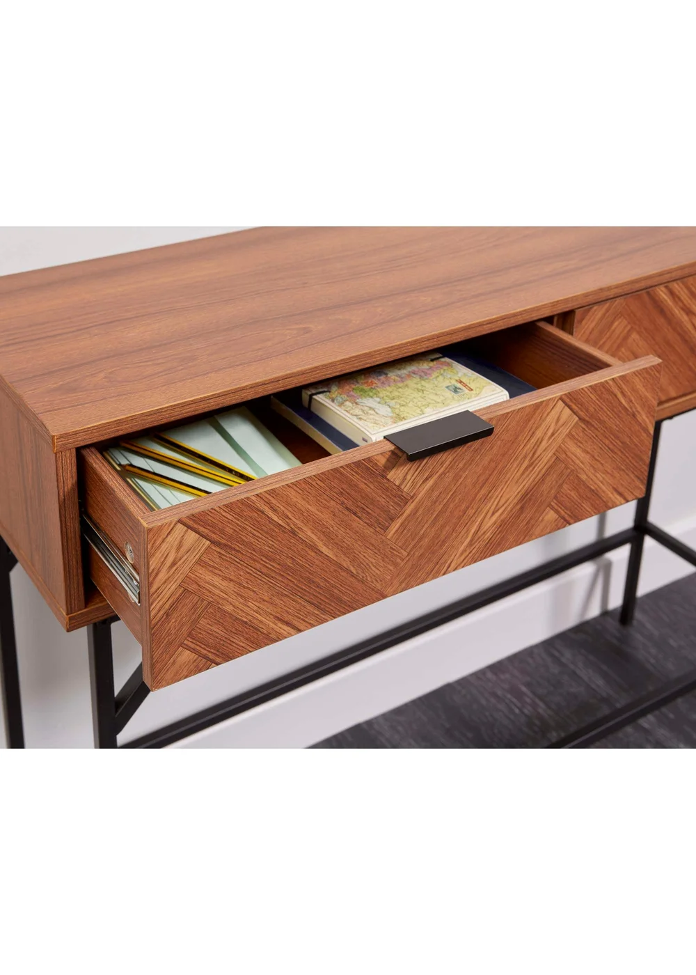 Lloyd Pascal Caprio 2 Drawer Console Table with Metal Legs (75cm x 100cm x 30cm) - One Size Image 2