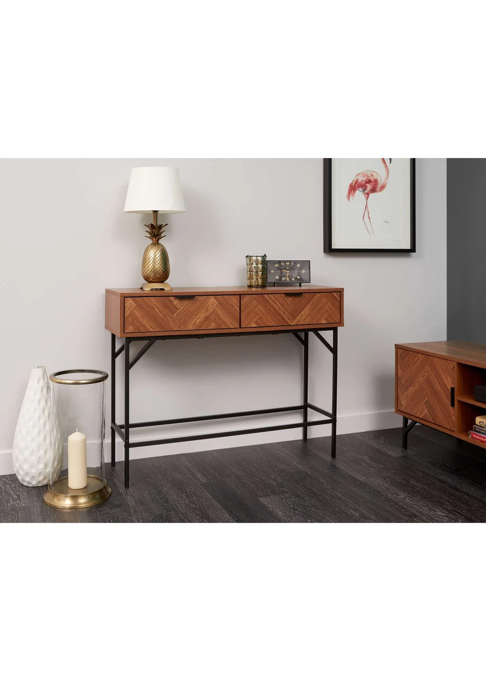 Lloyd Pascal Caprio 2 Drawer Console Table with Metal Legs (75cm x 100cm x 30cm) - One Size Image 1