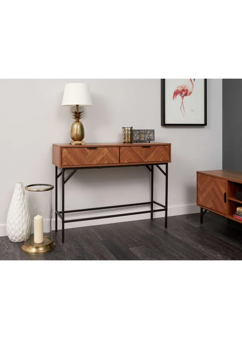 Lloyd Pascal Caprio 2 Drawer Console Table with Metal Legs (75cm x 100cm x 30cm) - One Size Image 1