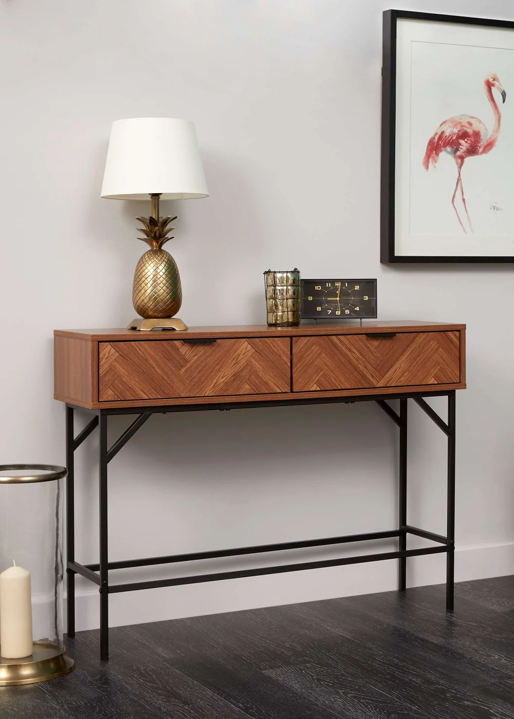 Lloyd Pascal Caprio 2 Drawer Console Table with Metal Legs (75cm x 100cm x 30cm) - One Size Image 5
