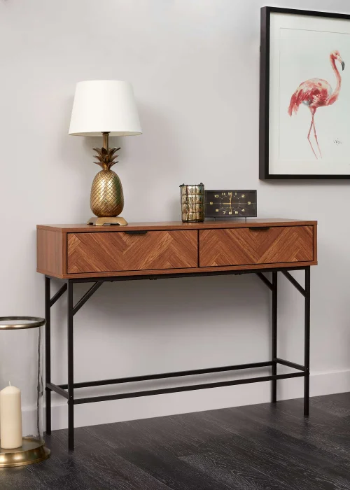 Lloyd Pascal Caprio 2 Drawer Console Table with Metal Legs (75cm x 100cm x 30cm) - One Size Image 5