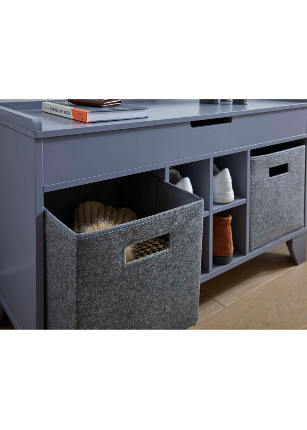 Lloyd Pascal Moor Hallway Storage Ottoman Grey with 2 x Felt Baskets - One Size Image 4