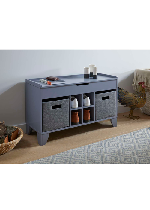 Lloyd Pascal Moor Hallway Storage Ottoman Grey with 2 x Felt Baskets - One Size Image 5