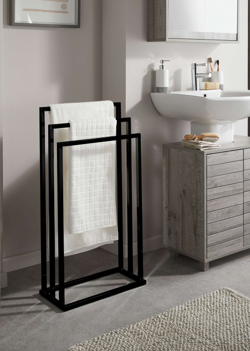 Lloyd Pascal 3-Rail Square Tube Towel Stand with Rectangular Base Black - One Size Image 5