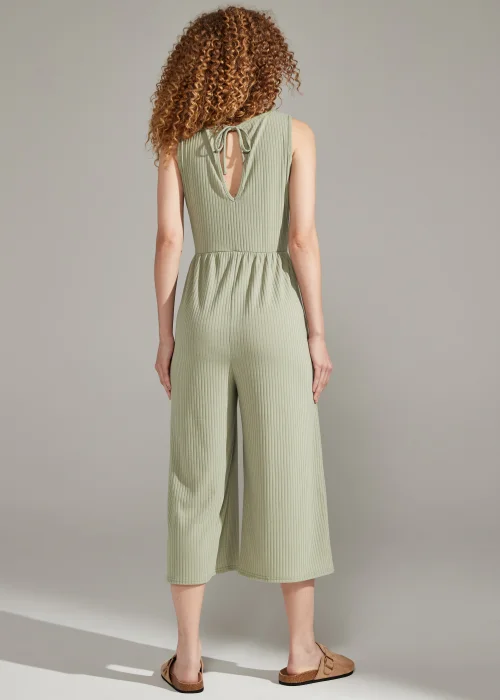 Khaki Tie Waist Ribbed Jumpsuit - 8 Image 2