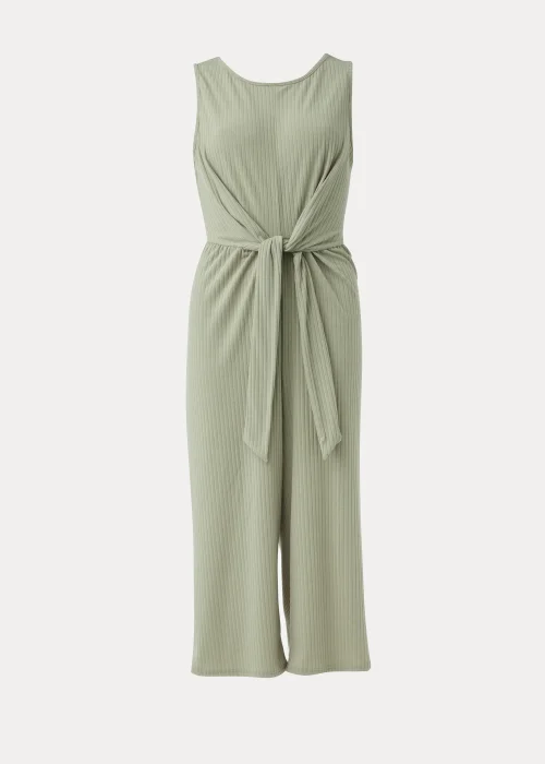 Khaki Tie Waist Ribbed Jumpsuit - 8 Image 5