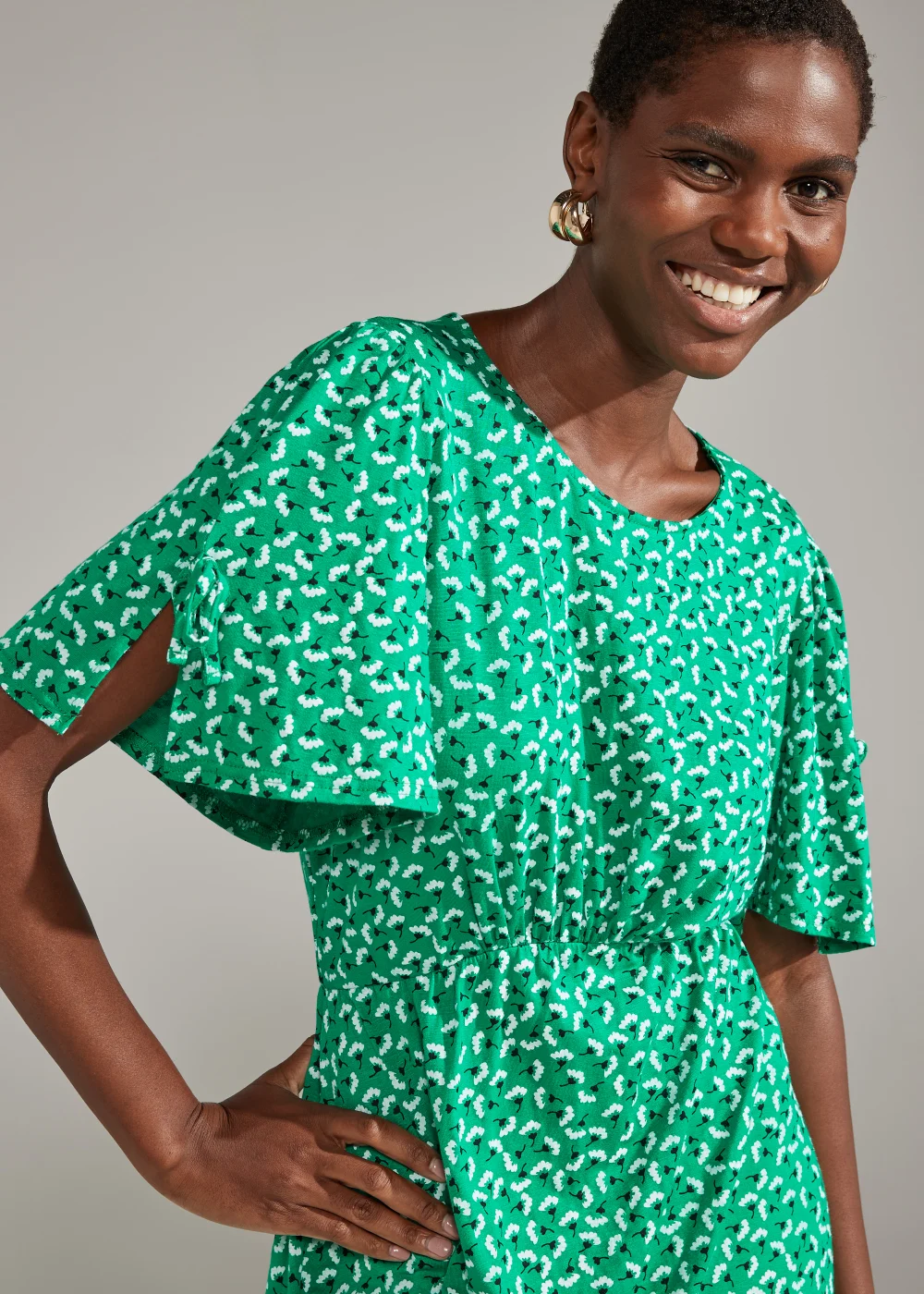 Green Flower Print Mini Dress - 8 Image 3
