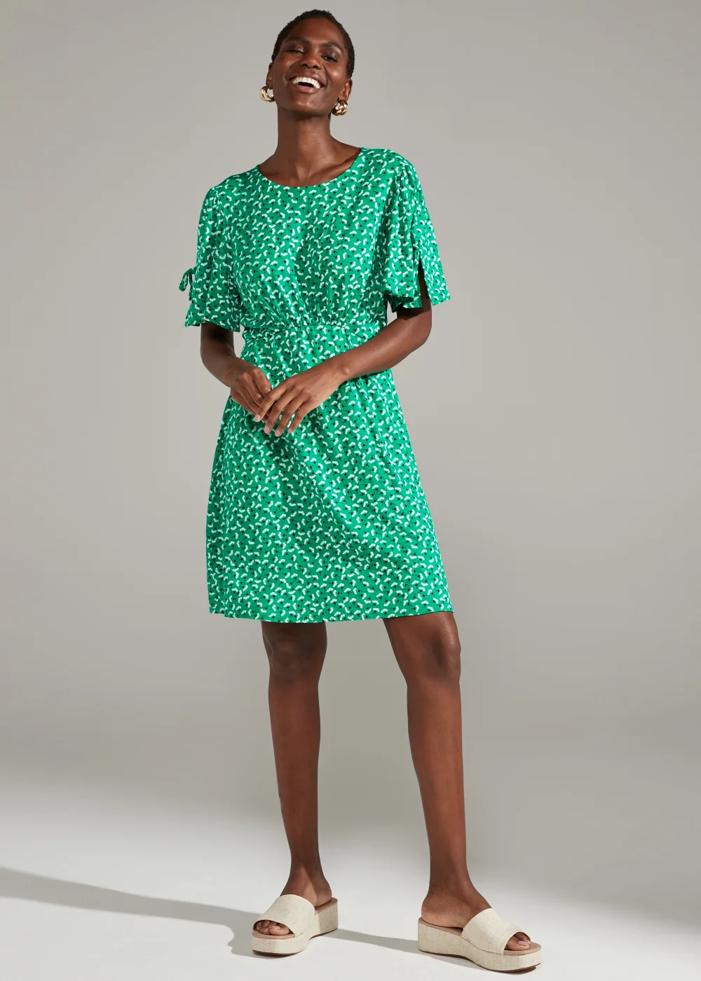 Green Flower Print Mini Dress - 8 Image 1