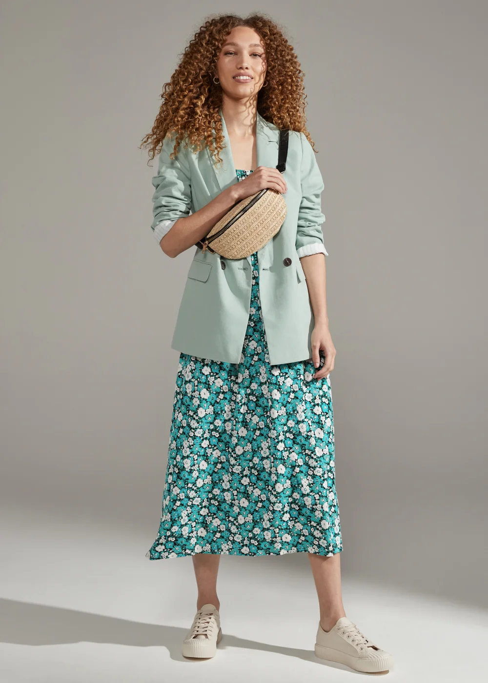 Turquoise Ditsy Floral Print Shirred Cami Dress - 8 Image 4