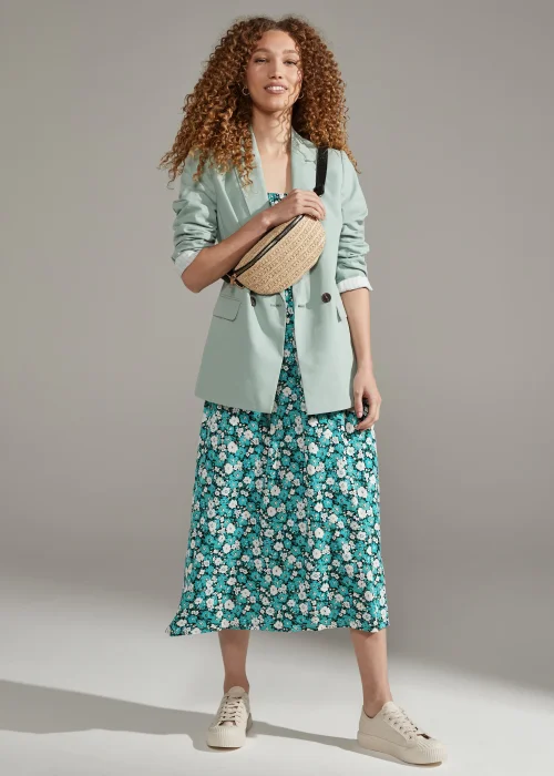 Turquoise Ditsy Floral Print Shirred Cami Dress - 8 Image 4