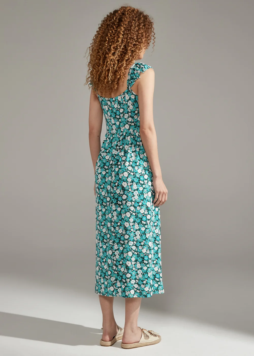 Turquoise Ditsy Floral Print Shirred Cami Dress - 8 Image 2