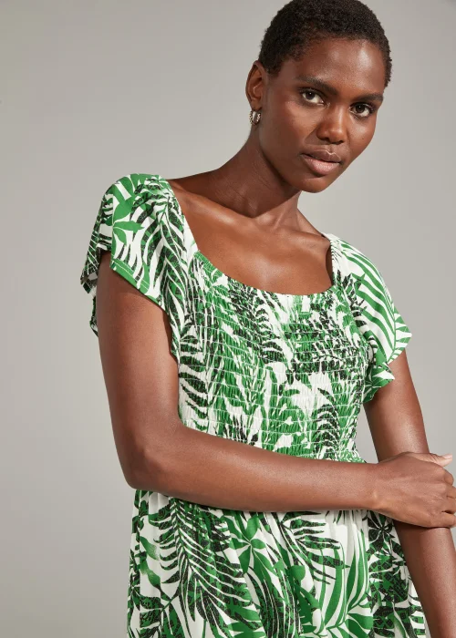 Green Leaf Print Shirred Midi Dress - 8 Green Leaf Print Shirred Midi Dress - 8