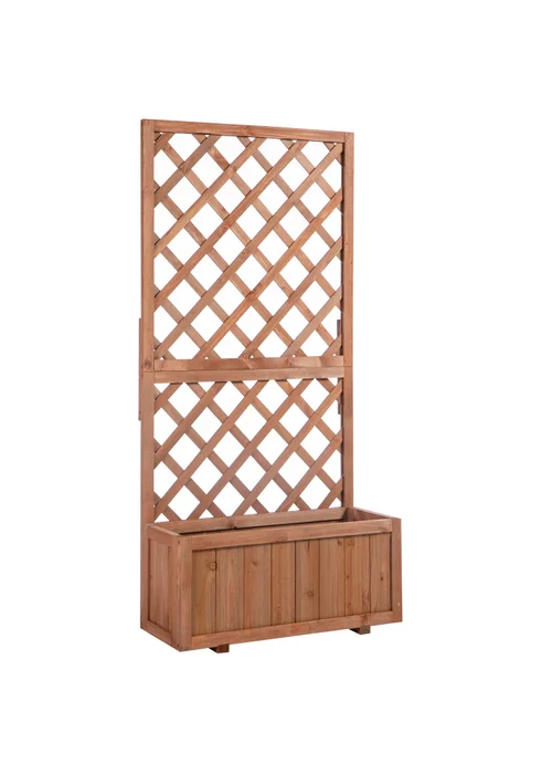 Outsunny Garden Wooden Pine Trough Planter with Topped Trellis (45L) - No Size Image 2