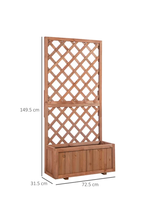 Outsunny Garden Wooden Pine Trough Planter with Topped Trellis (45L) - No Size Image 3