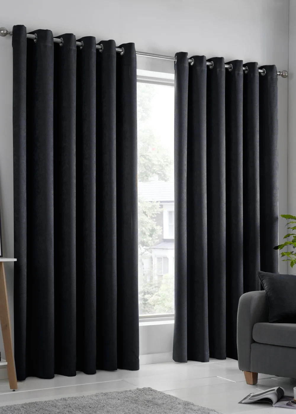 Fusion Strata Dimout Black Eyelet Curtains - 46W X 54D (116x137cm) Image 1