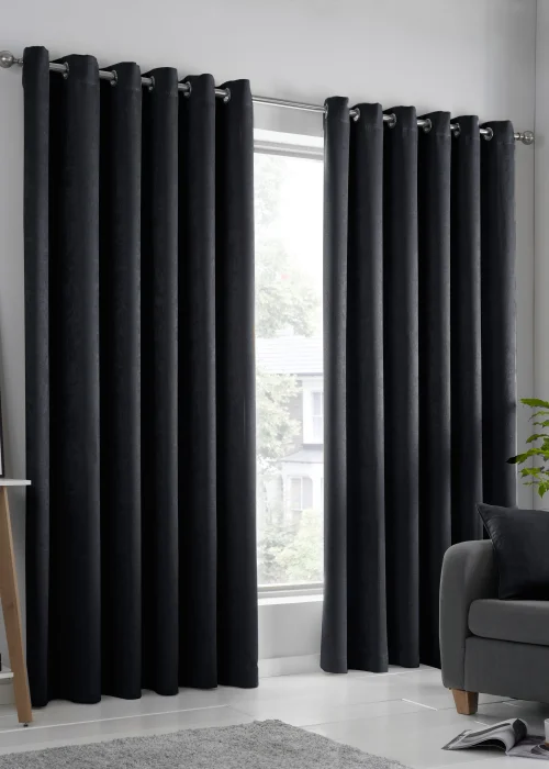 Fusion Strata Dimout Black Eyelet Curtains - 46W X 54D (116x137cm) Image 1