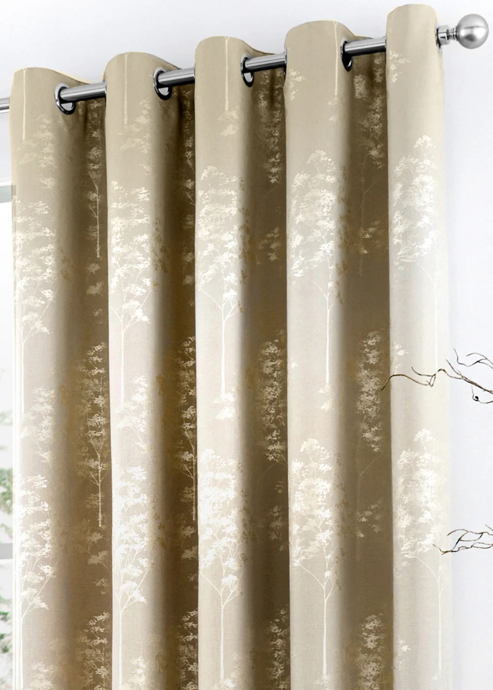 Curtina Elmwood Jacquard Stone Eyelet Curtains - 46W X 54D (116x137cm) Image 2