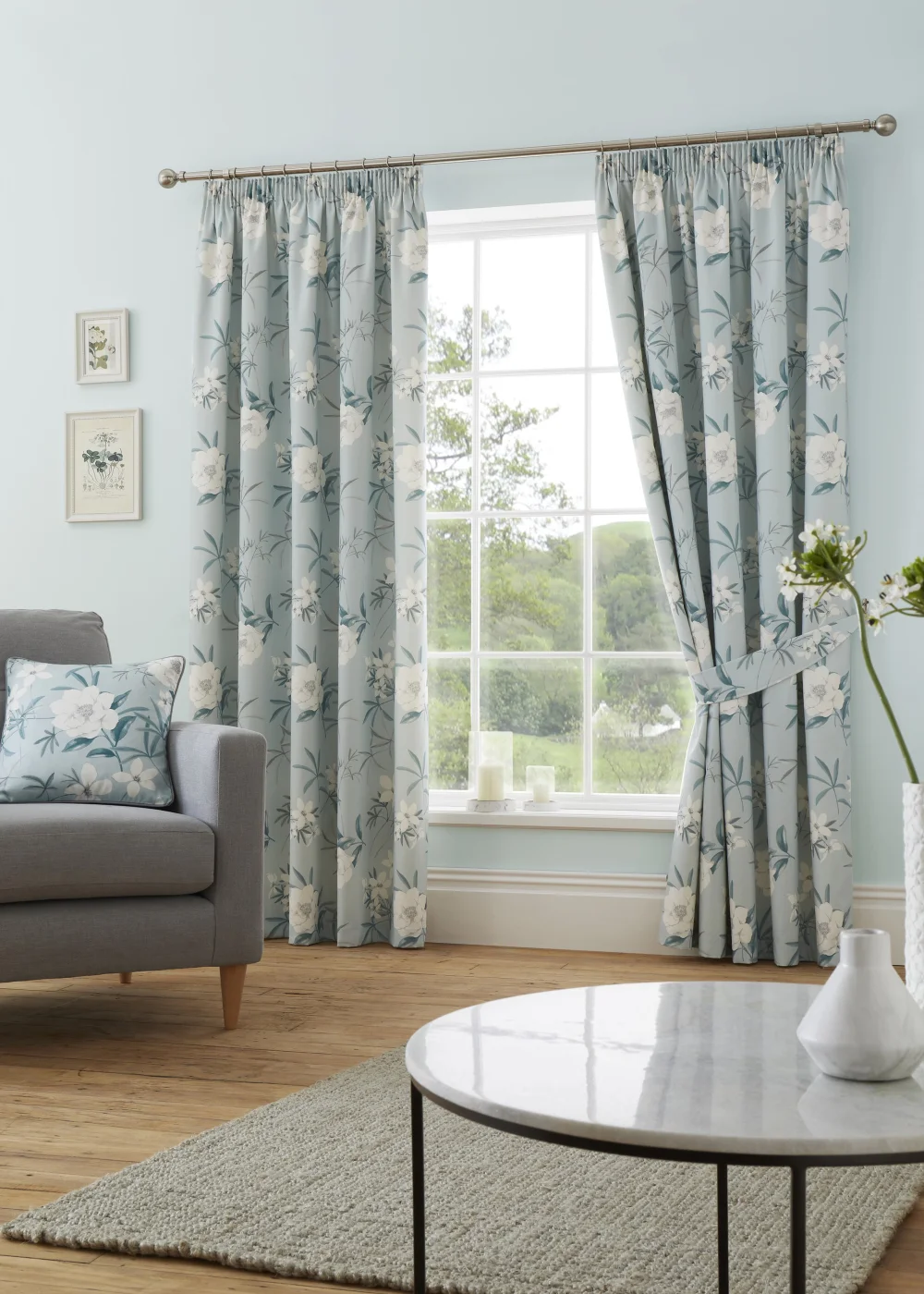 Dreams & Drapes Eve Blue Pencil Pleat Curtains With Tie-Backs - 46W X 54D (116x137cm) Image 1