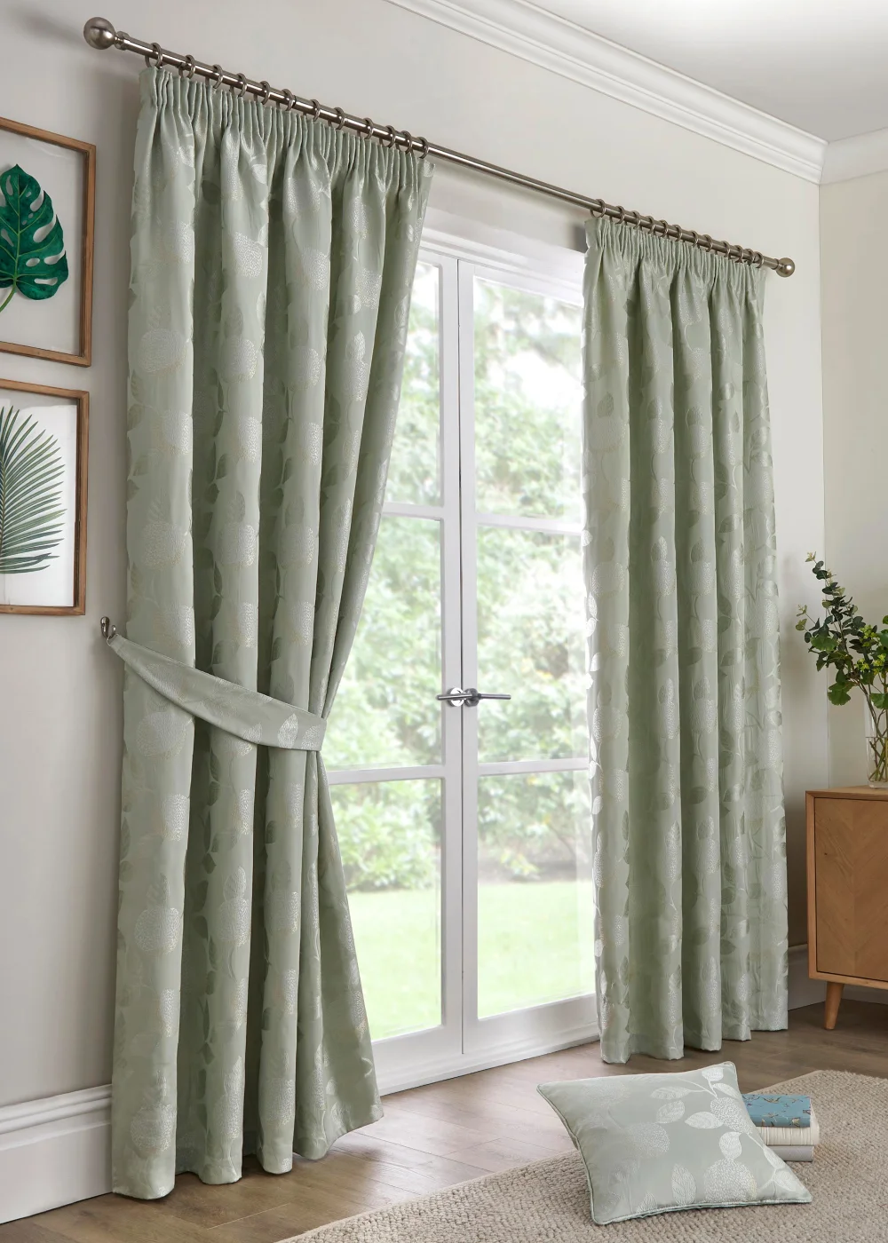 Curtina Bramford Green Pencil Pleat Curtains - 46W X 54D (116x137cm) Image 1