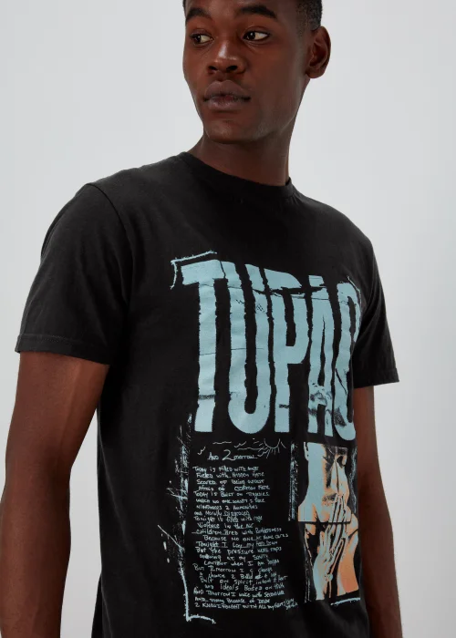 Black Tupac Print T-Shirt - S Image 3