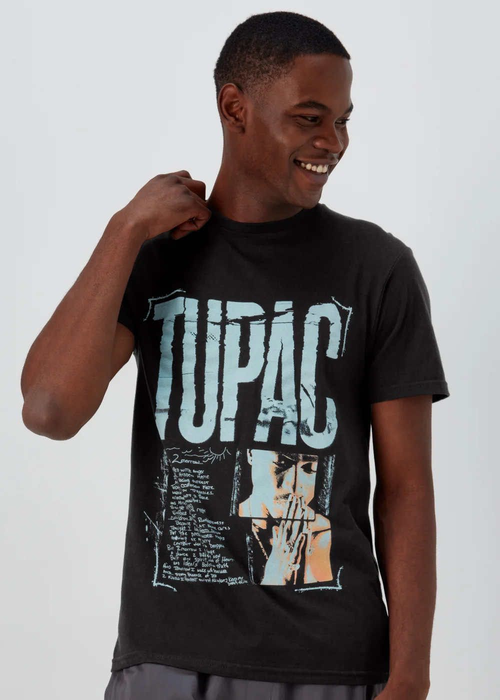 Black Tupac Print T-Shirt - S Image 1