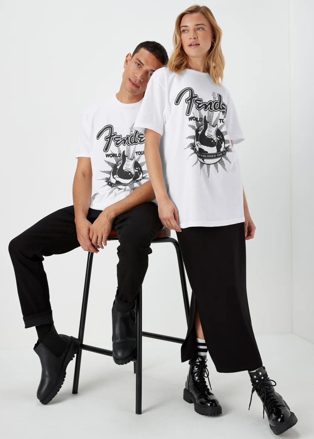 White Fender Print T-Shirt - S Image 1