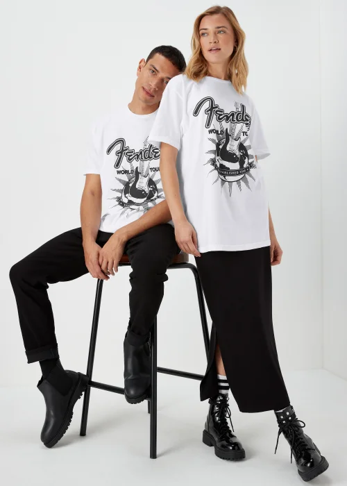 White Fender Print T-Shirt - S Image 1