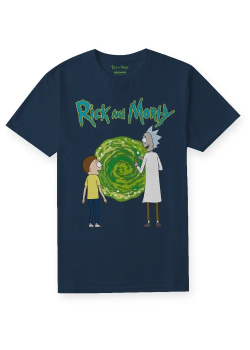 Navy Rick & Morty Print T-Shirt - Small Image 1