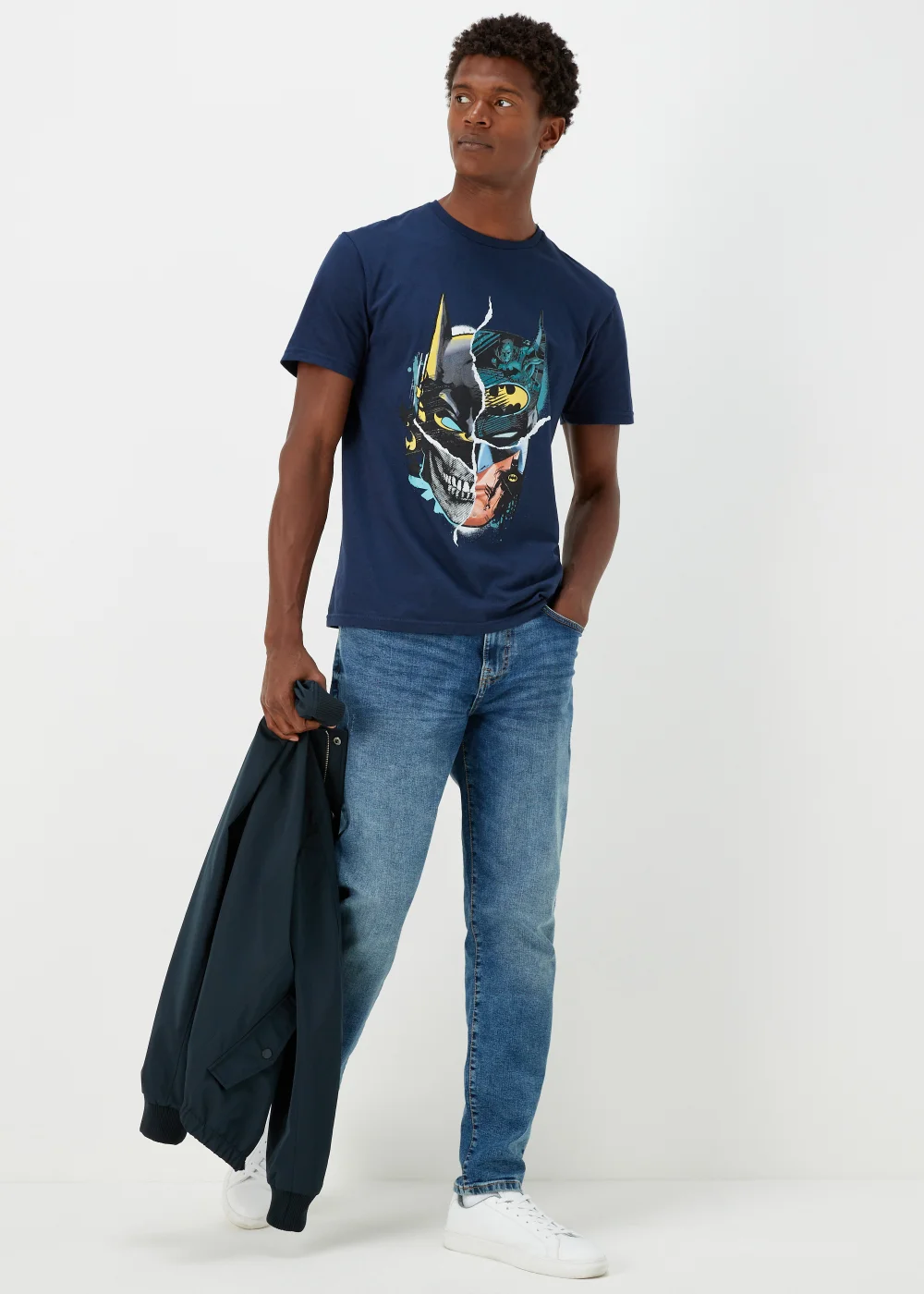 Navy Batman Mask Print T-Shirt - S Image 4