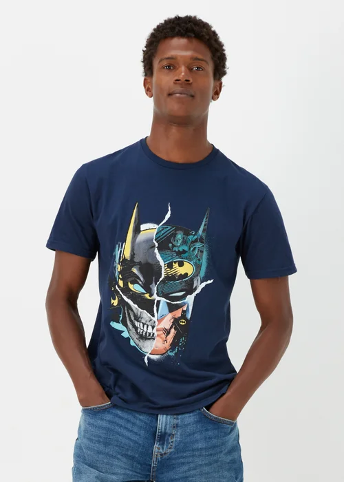 Navy Batman Mask Print T-Shirt - S Image 1