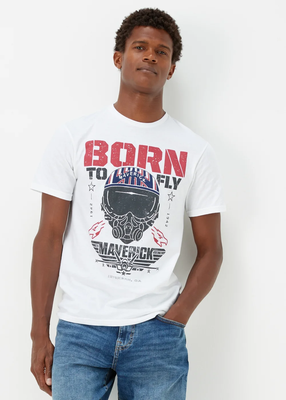 White Top Gun Print T-Shirt - Small Image 1