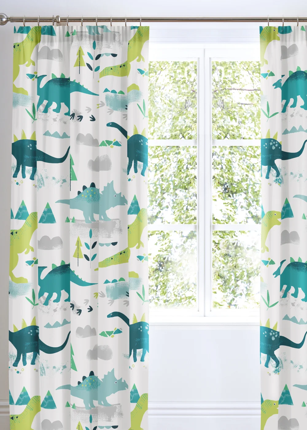 Bedlam Dino Glow in the Dark Multi Pencil Pleat Curtains - 66W X 72D (168x183cm) Image 1