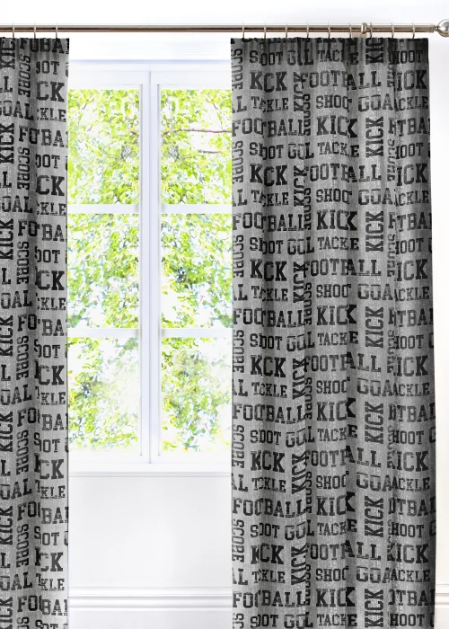 Bedlam Football Grey Pencil Pleat Curtains - 66W X 72D (168x183cm) Image 1