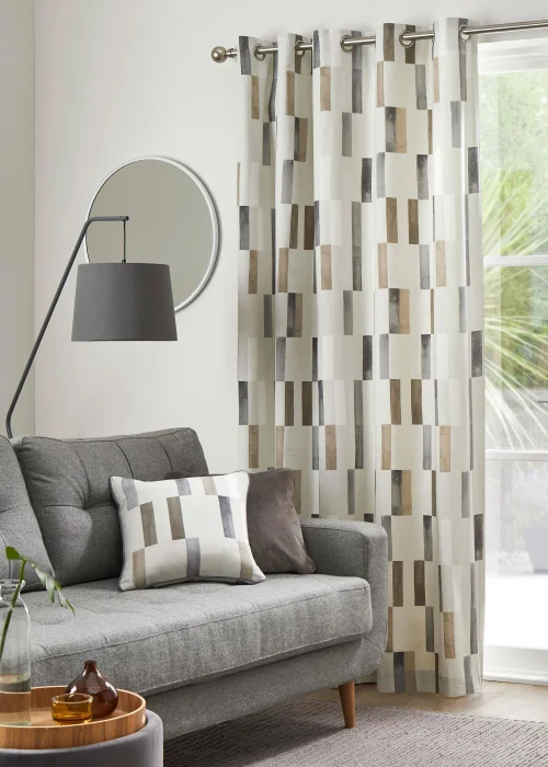 Fusion Oakland Natural Eyelet Curtains - 46W X 54D (116x137cm) Image 2