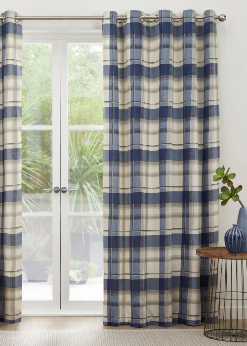 Fusion Balmoral Check Navy Eyelet Curtains - 46W X 54D (116x137cm) Image 1