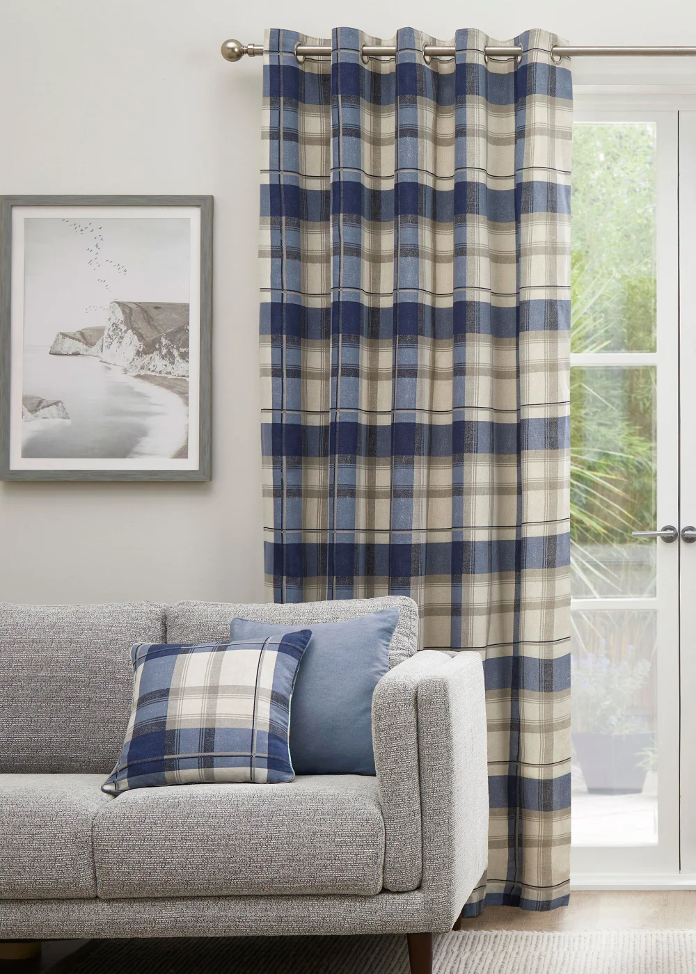 Fusion Balmoral Check Navy Eyelet Curtains - 46W X 54D (116x137cm) Image 2
