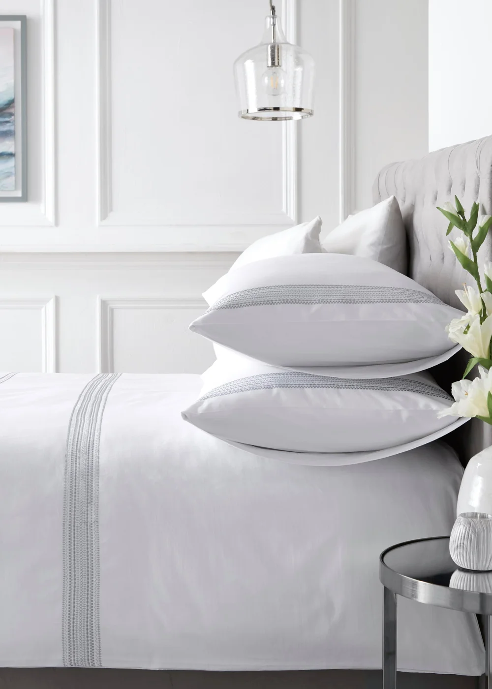 Appletree Boutique Embroidered Band White Duvet Cover Set - Double Image 1