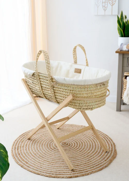 Clair de Lune Cream Organic Palm Moses Basket - One Size Image 2