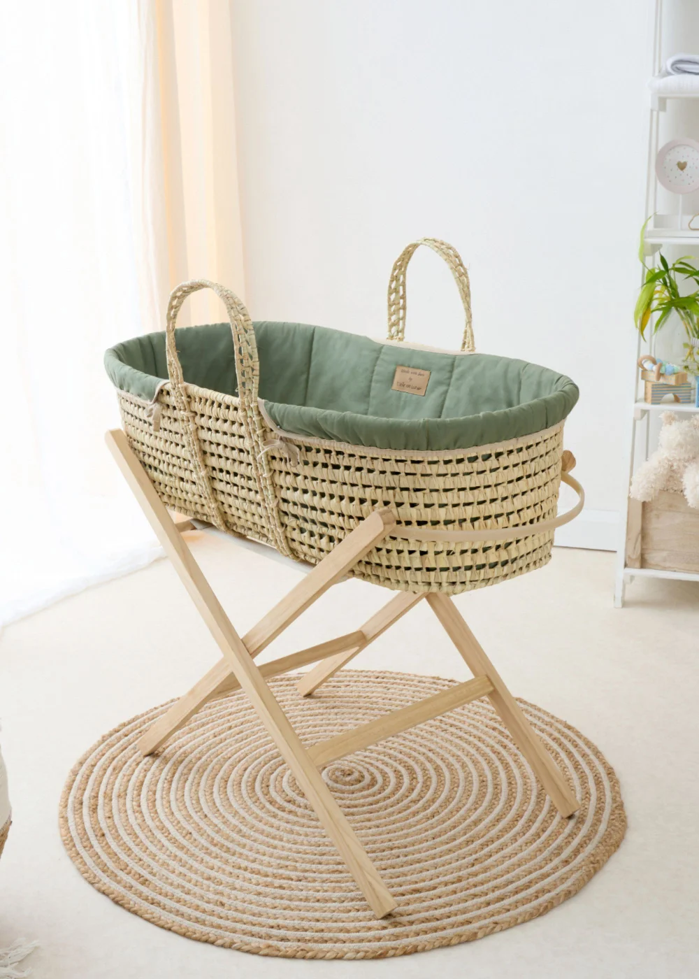 Clair de Lune Forest Green Organic Palm Moses Basket - One Size Image 2