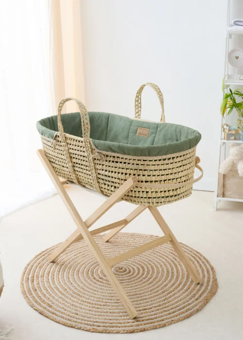Clair de Lune Forest Green Organic Palm Moses Basket - One Size Image 2