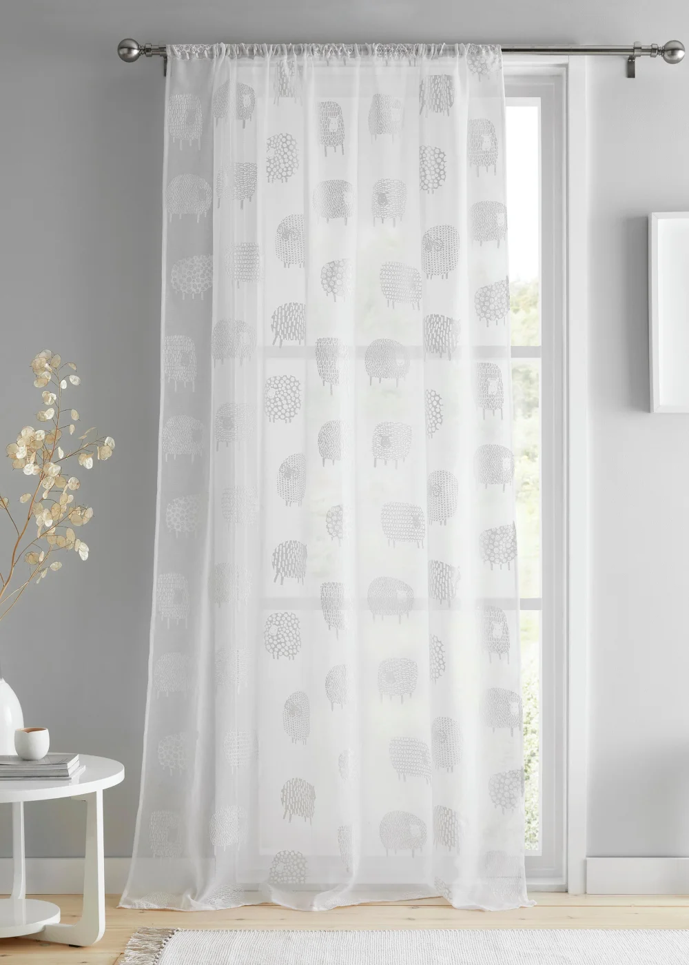 Fusion Dotty Sheep White Voile Panel - 55W X 48D (140x122cm) Image 1
