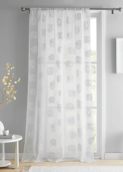Fusion Dotty Sheep White Voile Panel - 55W X 48D (140x122cm) Image 1