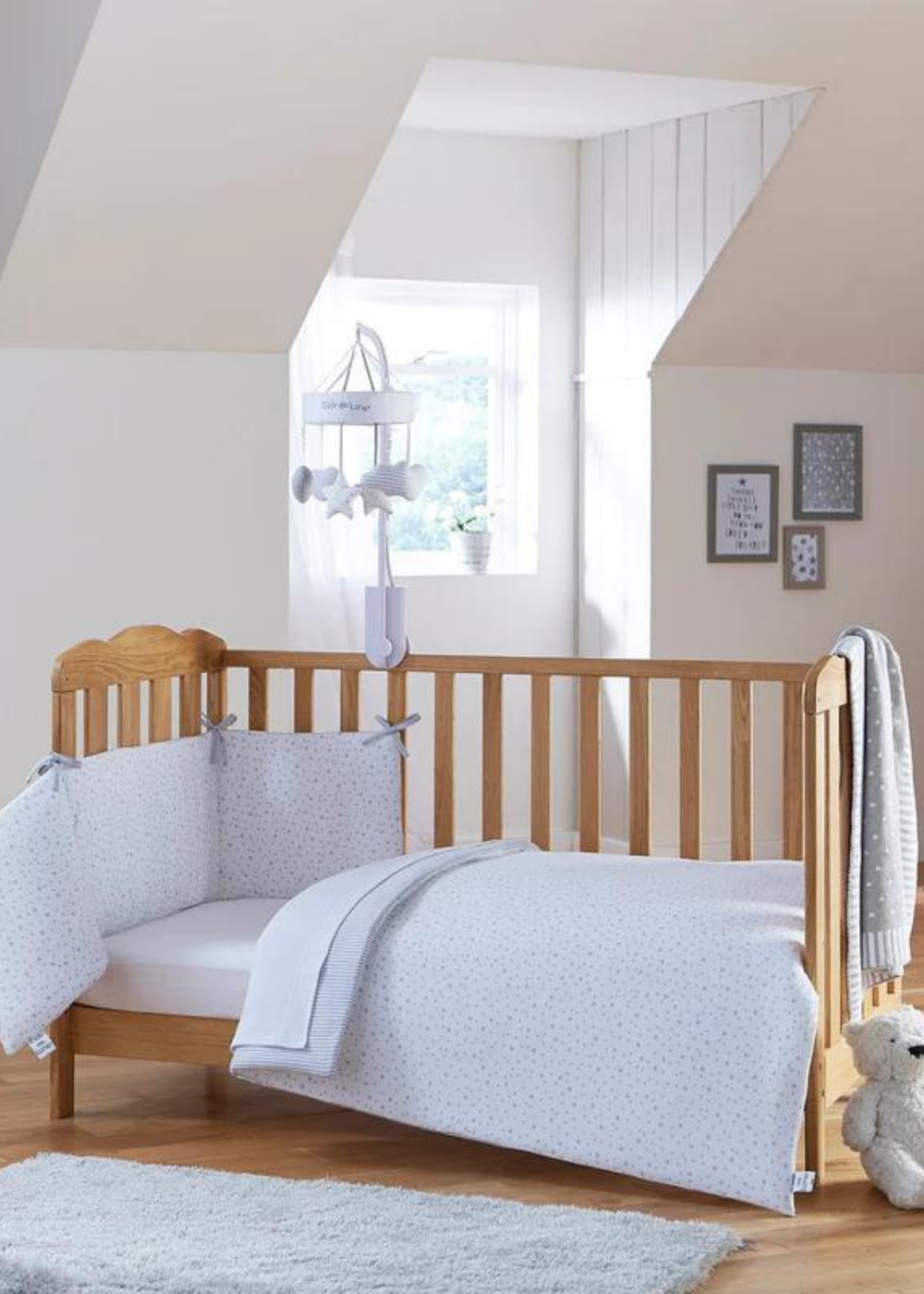 Clair de Lune Grey Stars & Stripes Cot Bed Quilt & Bumper Bedding Set - One Size Image 2