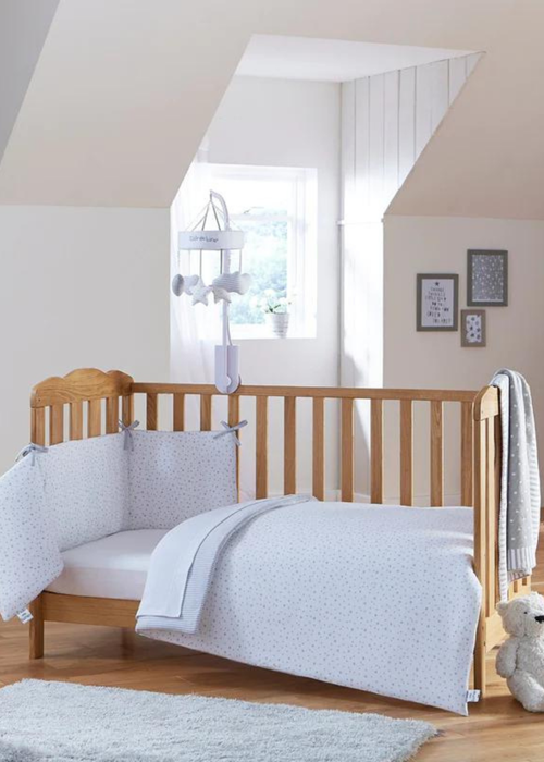 Clair de Lune Grey Stars & Stripes Cot Bed Quilt & Bumper Bedding Set - One Size Image 2